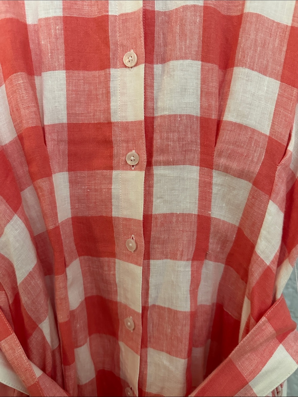 Boden Gingham Rose Red Louise 100% Linen Midi Shirt Dress - Picture 8 of 11